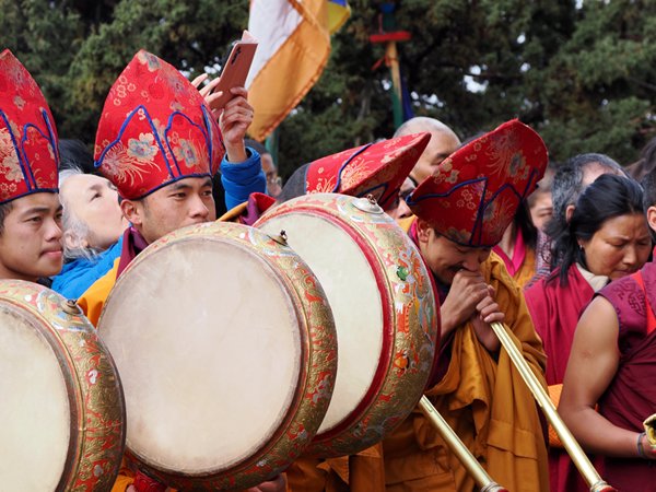 Musicians at a ceremony in Tharpaling, Bhutan