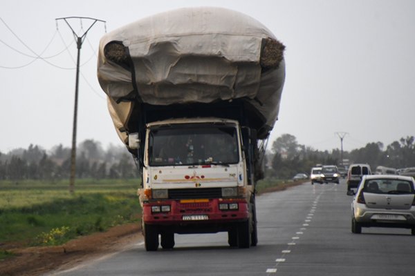 Vrachwagen met erg veel lading, Marokko