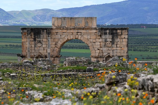 Ruïnes van een Romeinse nederzetting in Volubilis, Marokko