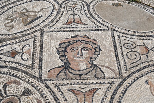 Mozaïek met portret in Volubilis, Marokko