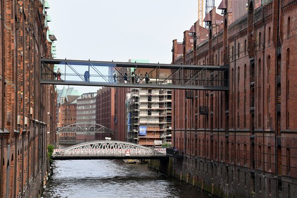 Oude pakhuizen in de wijk Speicherstadt in Hamburg