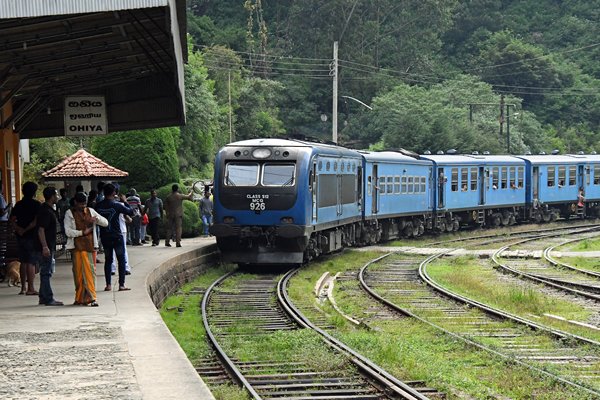 De trein naar Ella op het station van Ohiya (Sri Lanka)