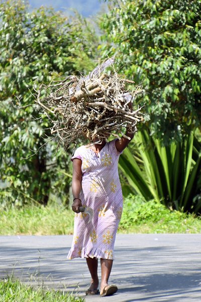 Vrouw bij Ella met grote hoofdlast (Sri Lanka)